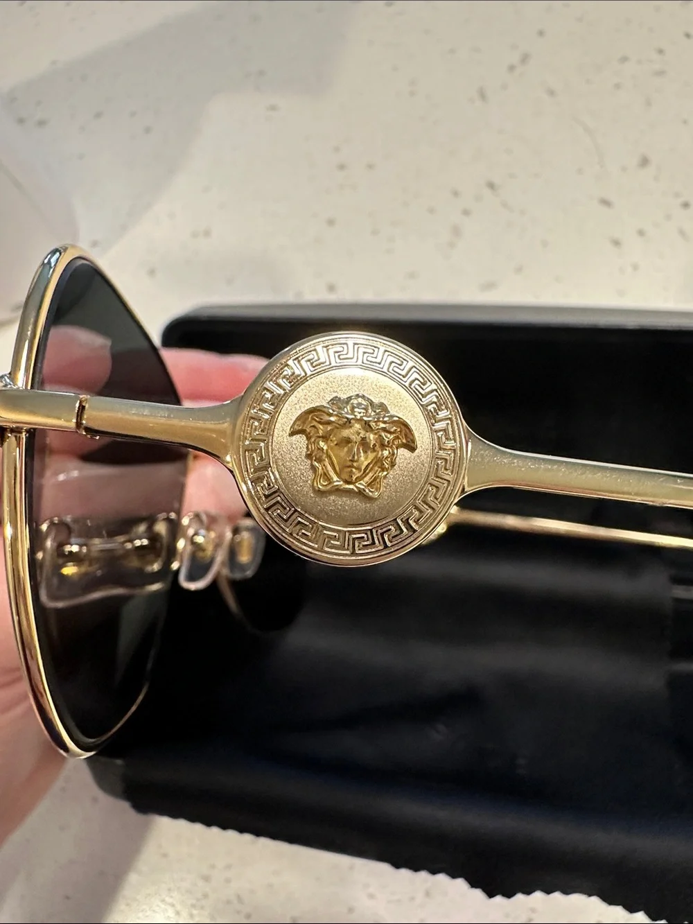 Versace Gold Frame Sunglasses with Black Lenses - Classic Aviator Style